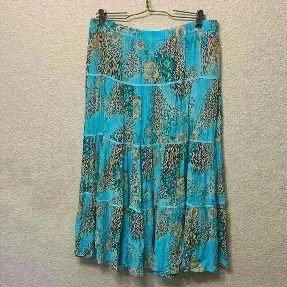 Blue Sag Harbor sz 10 y2k cheetah floral tiered 90s midi flowy comfy colorful - Picture 4 of 5